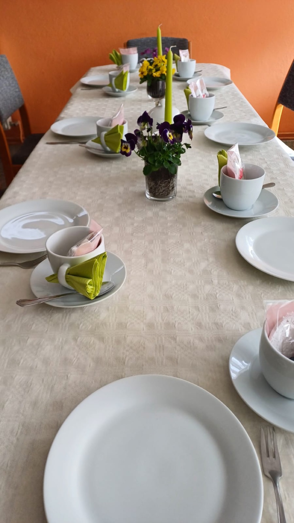 Frühlingshaft gedeckter Tisch im Vereinsraum